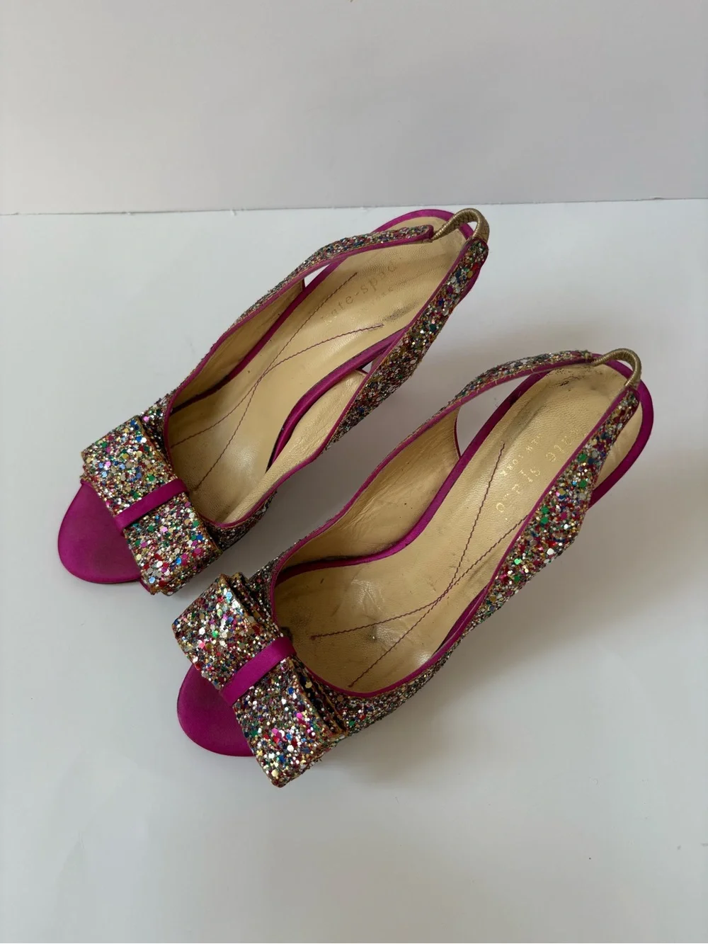 Kate Spade Glitter/Sparkle Hot Pink Slingback Satin Heels 6.5 Party Statement